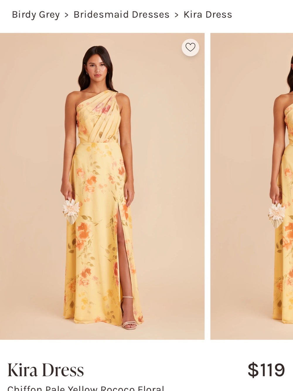 Birdy Grey One-Shoulder Pale Yellow Rococo Floral Kira Dress
